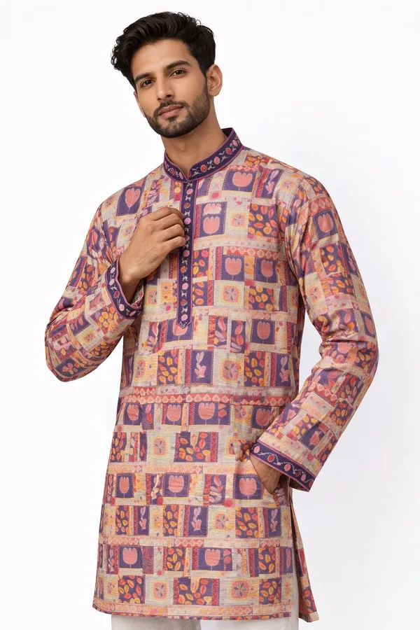Mens_Multicolour_Printed_Cotton_Silk_Kurta