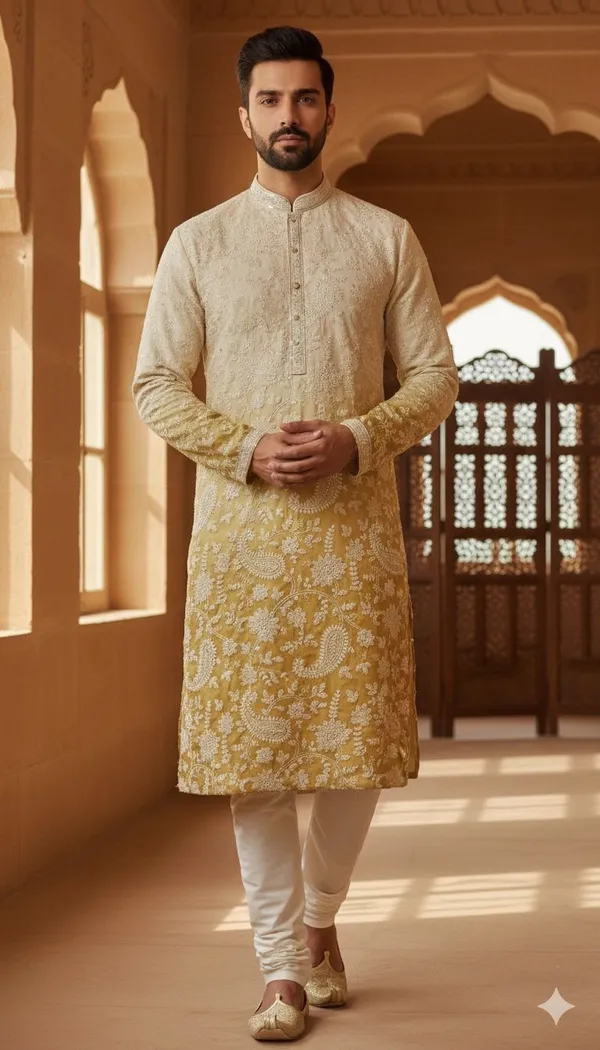 Yellow_Cotton_Salwar_Kurta_For_Men