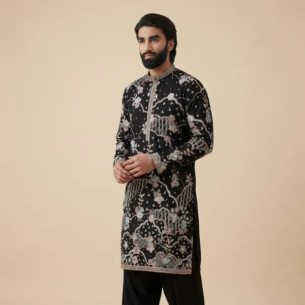 Black_Georgette_Salwar_Kurta_For_Men