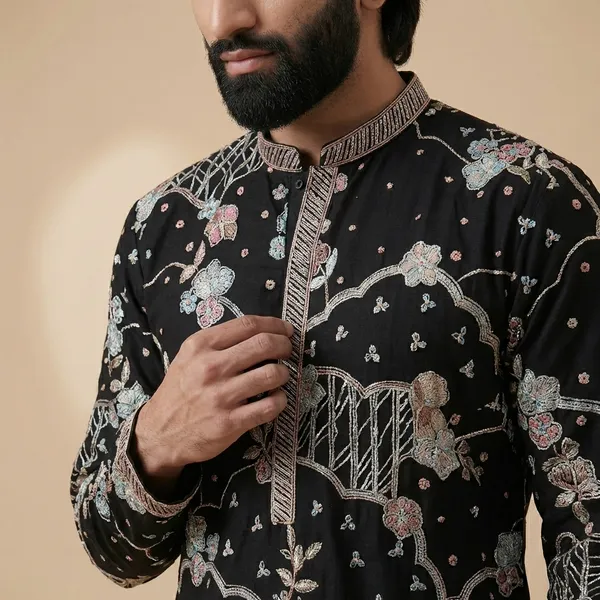 Black_Georgette_Salwar_Kurta_For_Men