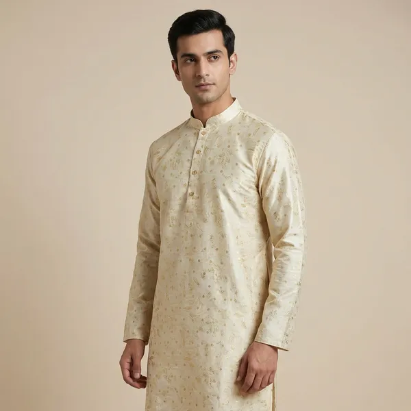 Off_White_And_Green_Silk_Salwar_Kurta_For_Men