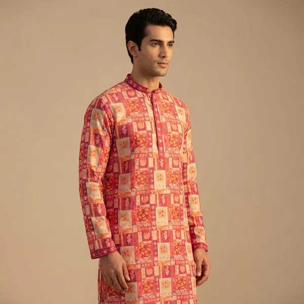 Pink_Silk_Salwar_Kurta_For_Men