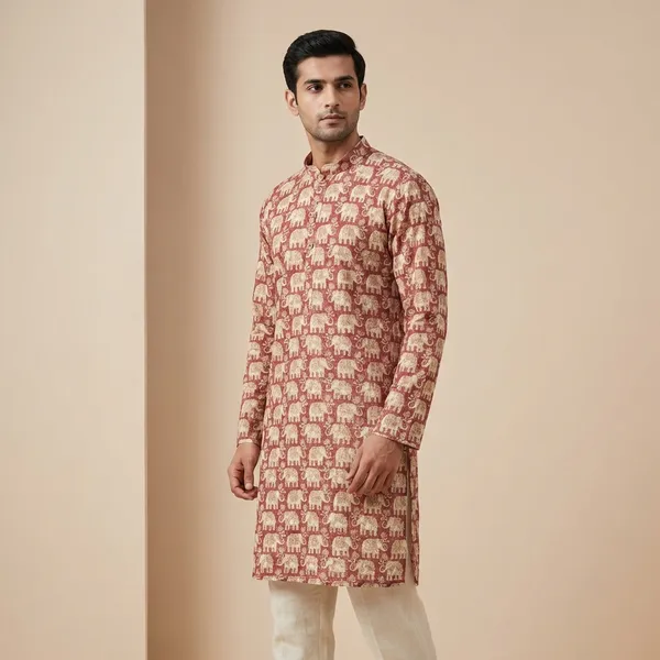 Rust_Cotton_Salwar_Kurta_For_Men