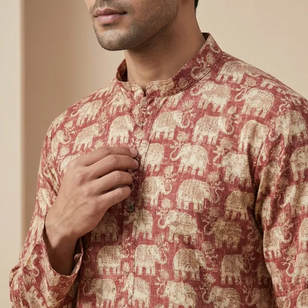 Rust_Cotton_Salwar_Kurta_For_Men