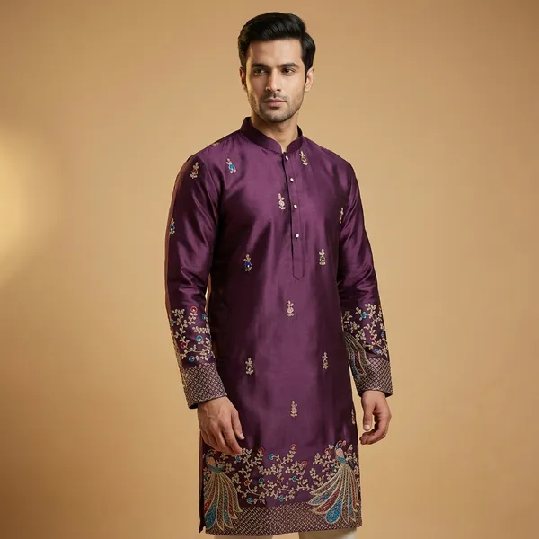 Wine_Malai_Silk_Kurta_For_Men