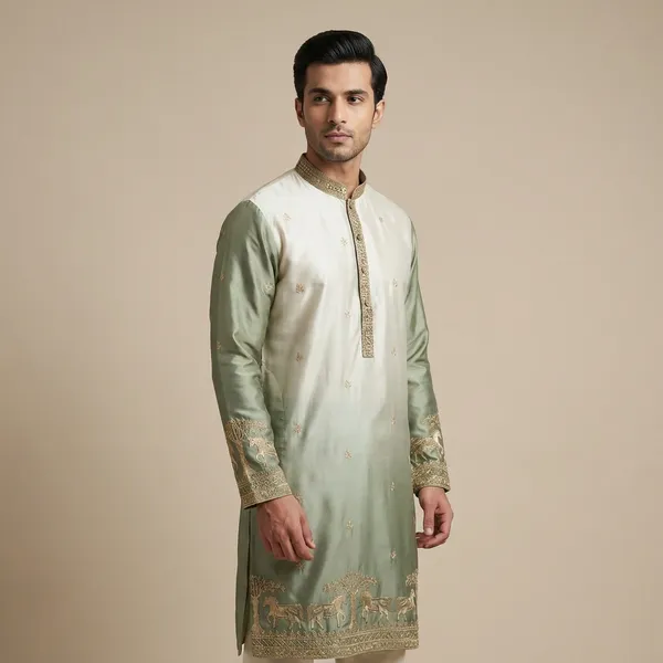 Mehendi_Silk_Salwar_Kurta_For_Men