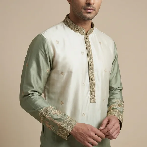 Mehendi_Silk_Salwar_Kurta_For_Men