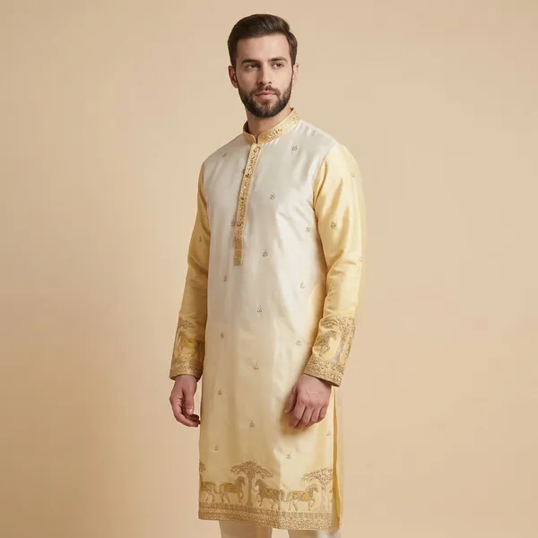 Yellow_Silk_Salwar_Kurta_For_Men