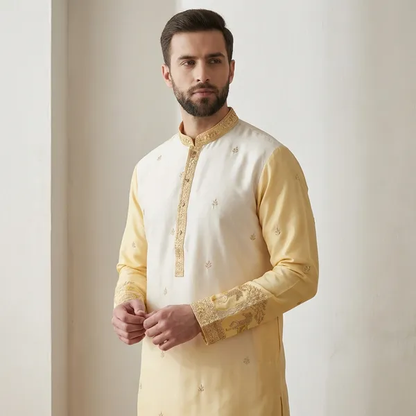 Yellow_Silk_Salwar_Kurta_For_Men