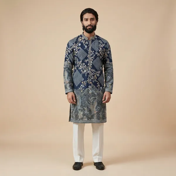 Blue_Georgette_Salwar_Kurta_For_Men