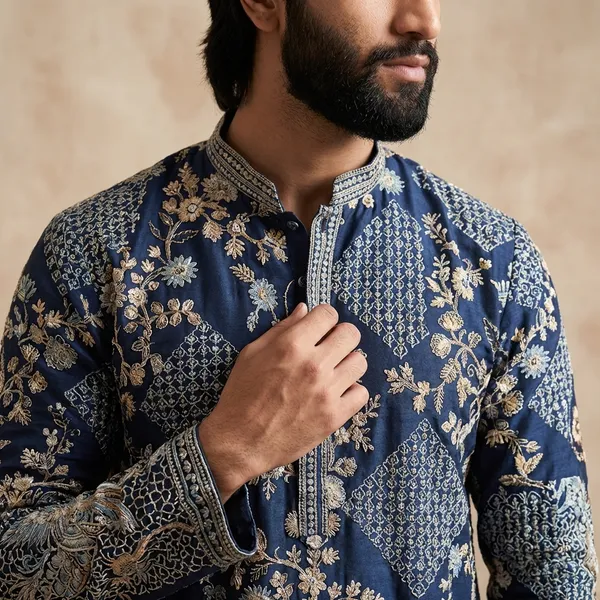 Blue_Georgette_Salwar_Kurta_For_Men