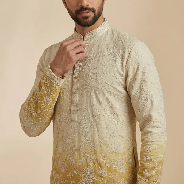 Yellow_Cotton_Salwar_Kurta_For_Men