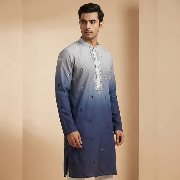 Blue_Fendi_Silk_Salwar_Kurta_For_Men