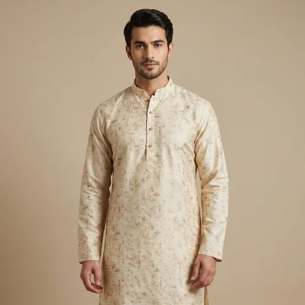 Off_White_And_Brown_Silk_Salwar_Kurta_For_Men