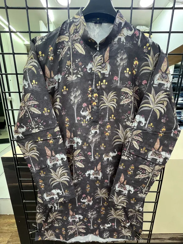 Mens_Grey__Printed_Silk_Kurta_