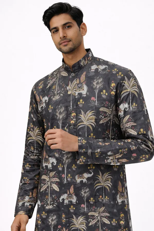 Mens_Grey__Printed_Silk_Kurta_