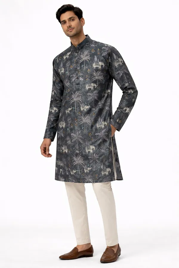 Mens_Voilet_Printed_Silk_Kurta