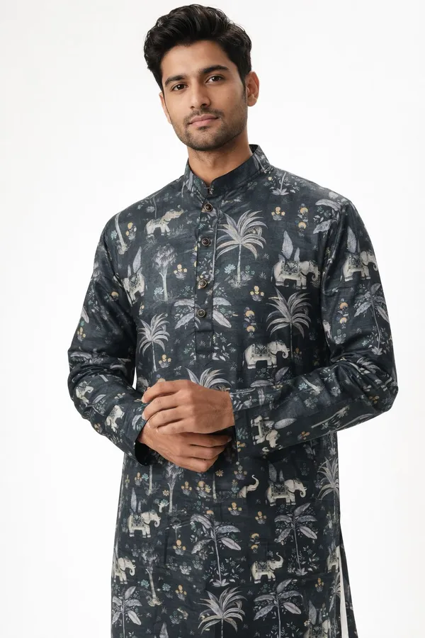Mens_Voilet_Printed_Silk_Kurta