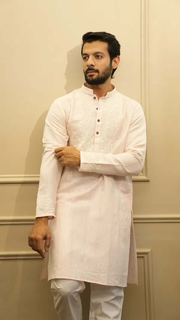 Light_Pink_Linen_Stripe_Neck_Embroidery_Kashmiri_Work_Kurta_Set