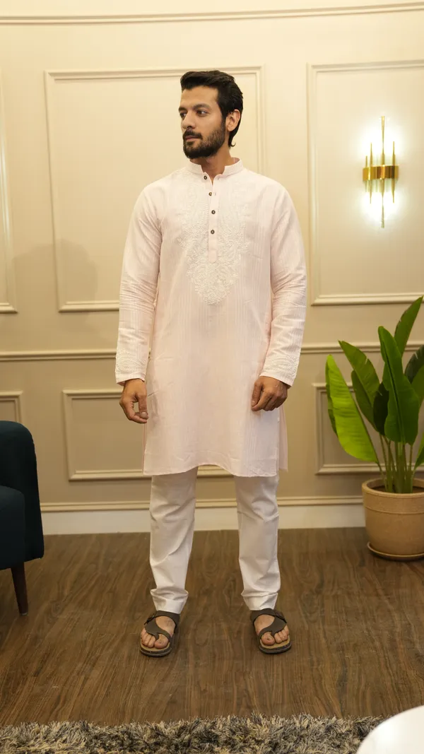 Light_Pink_Linen_Stripe_Neck_Embroidery_Kashmiri_Work_Kurta_Set