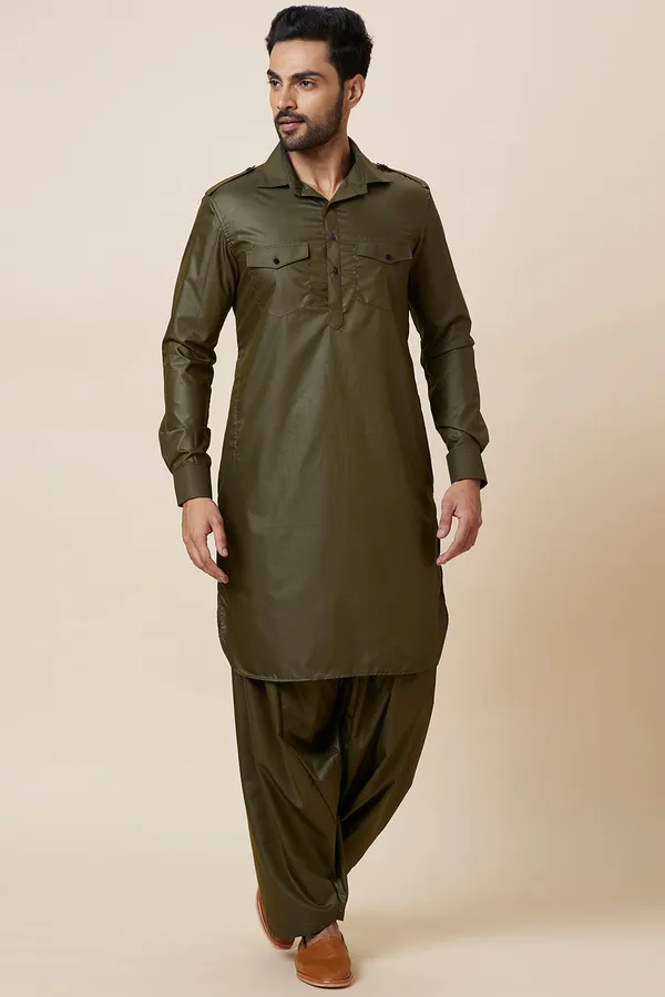 Pathani_Set_Mehendi_Green_Kurta_With_Pants