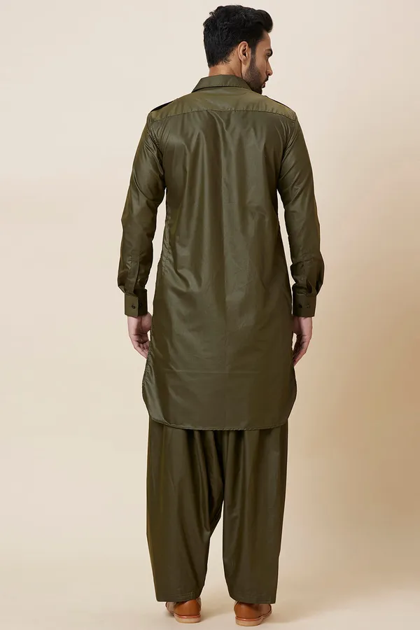 Pathani_Set_Mehendi_Green_Kurta_With_Pants