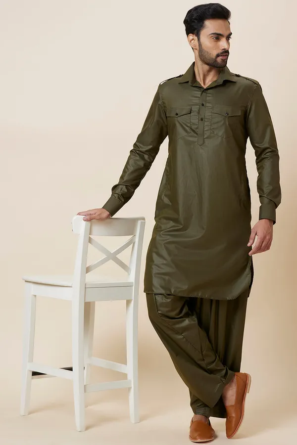 Pathani_Set_Mehendi_Green_Kurta_With_Pants