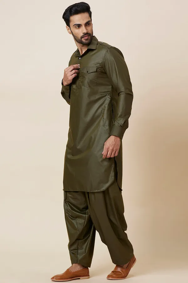Pathani_Set_Mehendi_Green_Kurta_With_Pants