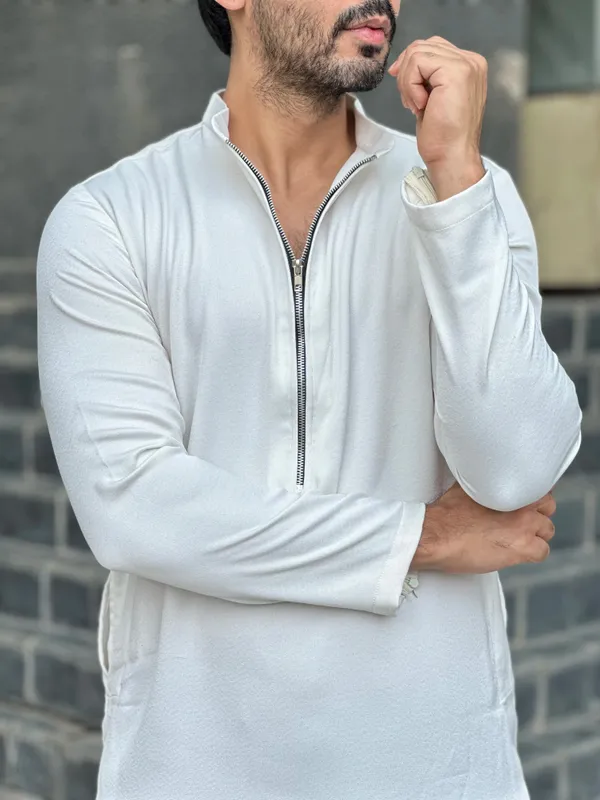 Zip_White_Kurta