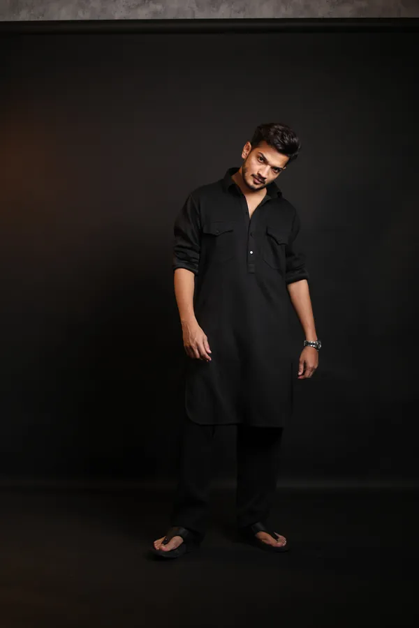 All_Stretch_Black_Pathani_Kurta