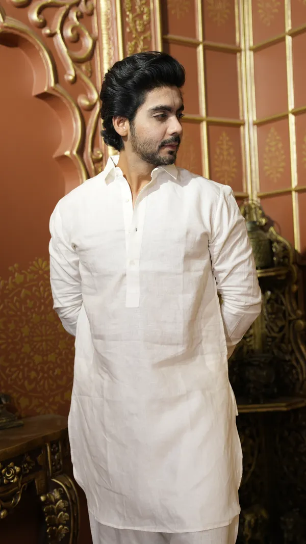 WHITE_LINEN_COLLAR_PATHANI_PLAIN_KURTA_SET