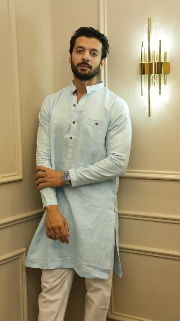 SKY_BLUE_LINEN_SINGLE_POCKET_SIMPLE_&_ELEGENT_KURTA_SET