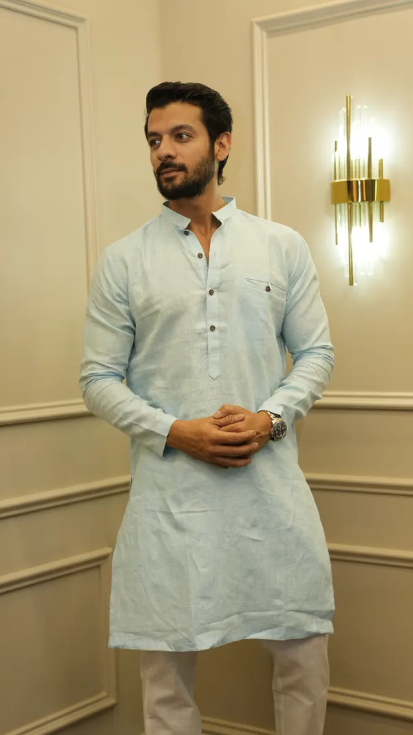 SKY_BLUE_LINEN_SINGLE_POCKET_SIMPLE_&_ELEGENT_KURTA_SET
