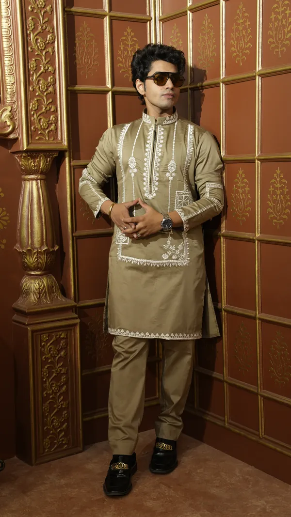 GOLDEN_COTTON_SATINE_STRETCH_WITH_WHITE__EMBROIDERY_WORK_KURTA_SET