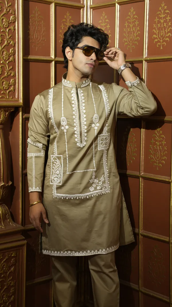 GOLDEN_COTTON_SATINE_STRETCH_WITH_WHITE__EMBROIDERY_WORK_KURTA_SET