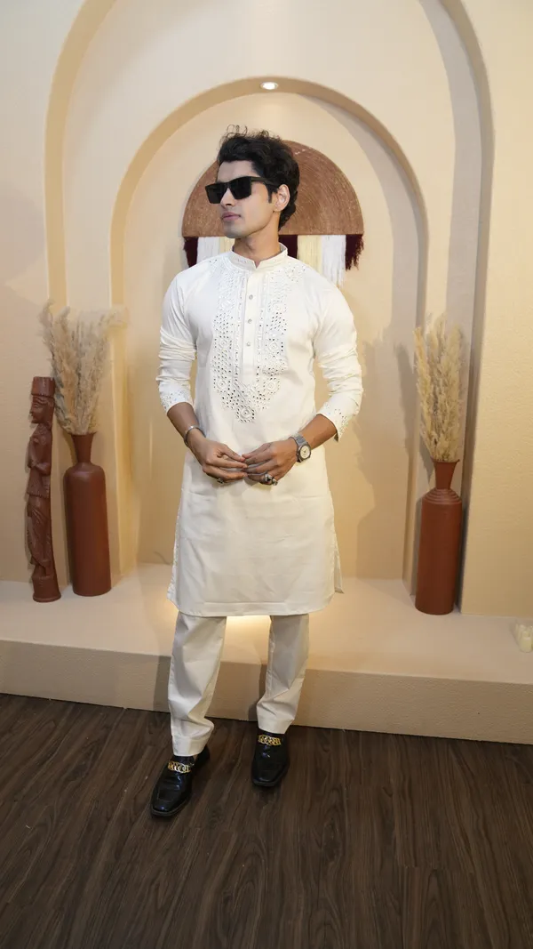 Off_White_Cotton_Satine_Mirror_Work_Heavy_Embroidery_Kurta__Set