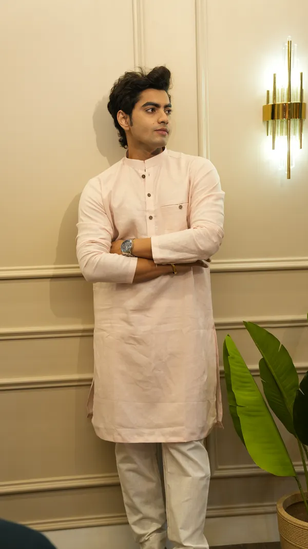 LIGHT_PINK__LINEN_SINGLE_POCKET_SIMPLE_&_ELEGENT_KURTA_SET