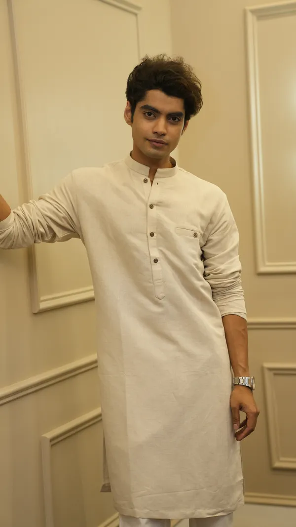 BEIGE_LINEN_SINGLE_POCKET_SIMPLE_&_ELEGENT_KURTA_SET