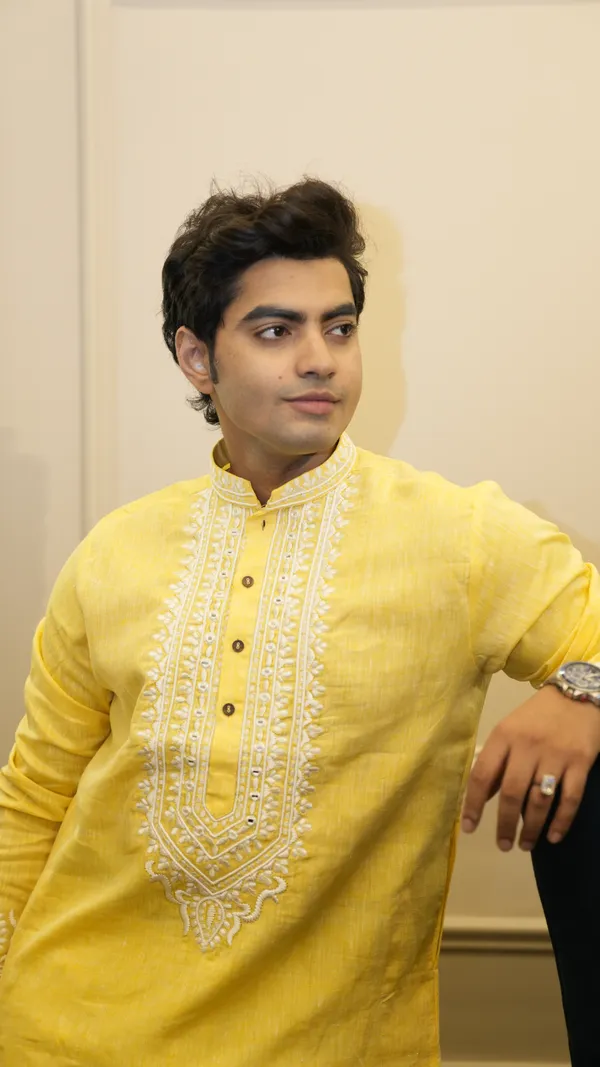 Canary_Yellow_Linen_Neck_Heavy_Embroidery_With_Miror_Work_Kurta_Set