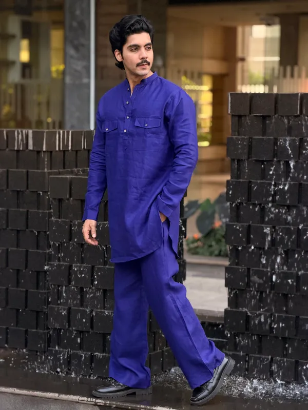 Royal_Blue_Linen_Kurta_Set_With_Bootcut_Pant_Simple_&_Elegant_100%_Linen