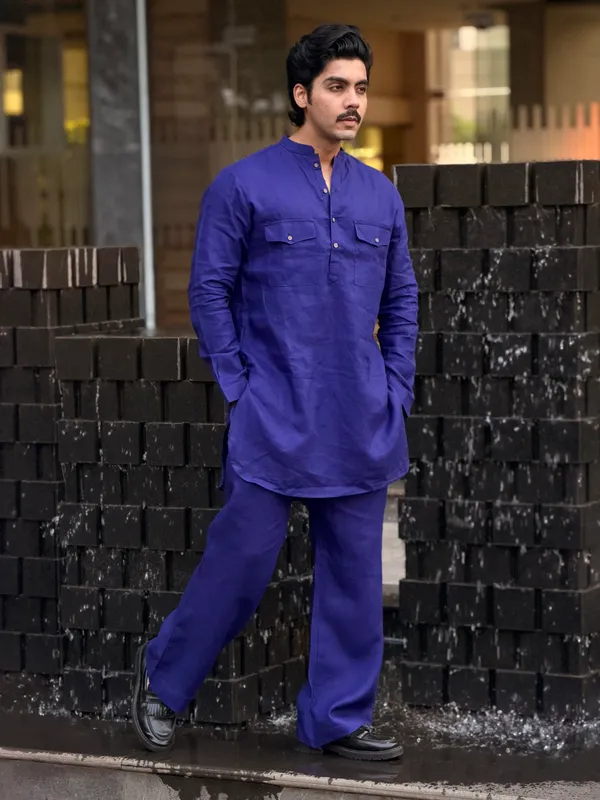 Royal_Blue_Linen_Kurta_Set_With_Bootcut_Pant_Simple_&_Elegant_100%_Linen