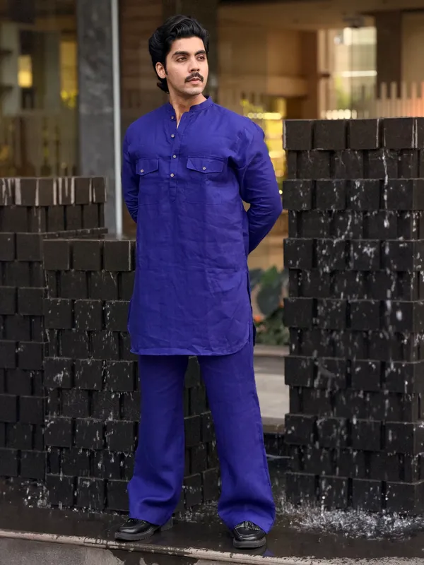 Royal_Blue_Linen_Kurta_Set_With_Bootcut_Pant_Simple_&_Elegant_100%_Linen