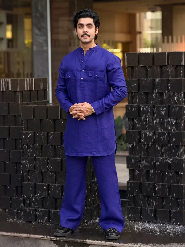 Royal_Blue_Linen_Kurta_Set_With_Bootcut_Pant_Simple_&_Elegant_100%_Linen