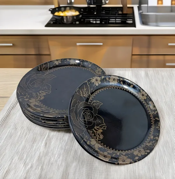 Black_Set_Of_6_Melamine_Snack_Plates-Perfect_Addition_To_Your_Kitchen_Utensils_And_Plate_Collection