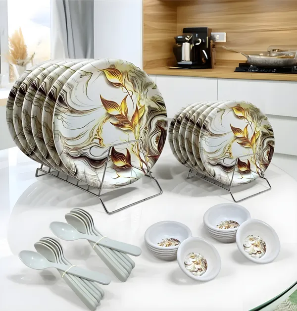 Multicolor_Round_36_Pcs_Melamine_Dinner_Set_Contains_6_Full_Plates,_6_Half_Plates,_12_Bowls_And_12_Spoons_|_Ideal_For_Home,_Guests_&_Special_Occasions