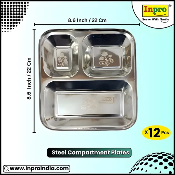 Silver_Stainless_Steel_3_Section_Plate(Pack_Of_12)_|_Dinner_Plate_For_Lunch,_Snacks,_Tiffin