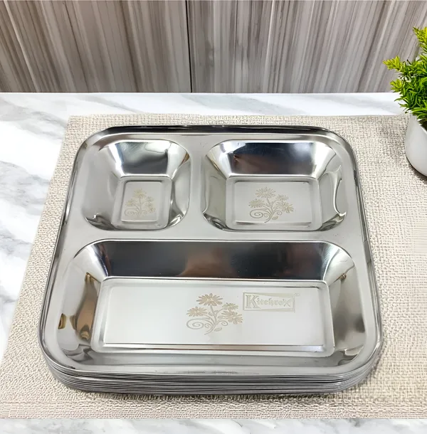 Silver_Stainless_Steel_3_Section_Plate(Pack_Of_12)_|_Dinner_Plate_For_Lunch,_Snacks,_Tiffin