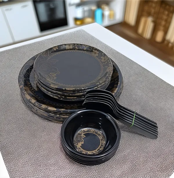 Black_24_Pcs_Melamine_Dinner_Set_Contains_6_Full_Plates,_6_Half_Plates,_6_Bowls_And_6_Spoons_|_Stylish,_Long-Lasting_Dining_Collection