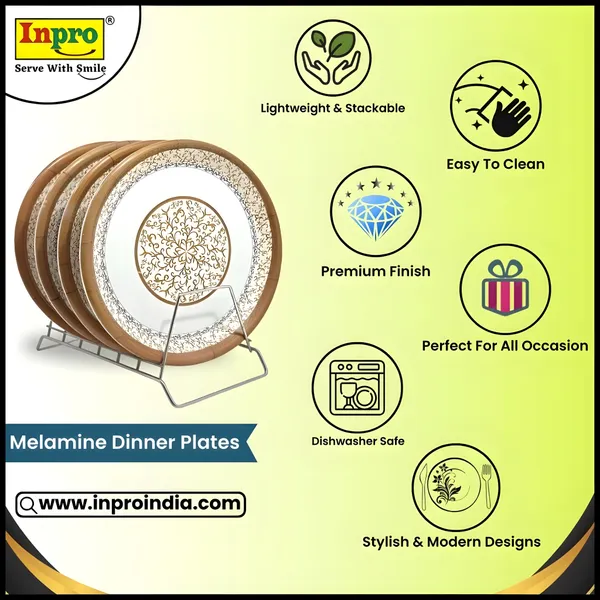 Multicolor_Melamine_Round_Dinner_Plate_Set_Of_4_For_Kitchen_Dinners,_Snacks_&_More