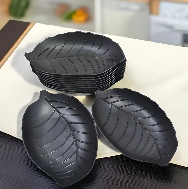 Black_Stylish_Leaf_Shape_Plastic_Snacks_Platter_Set_Of_12_In_Black_Color_-_Perfect_For_Kitchen